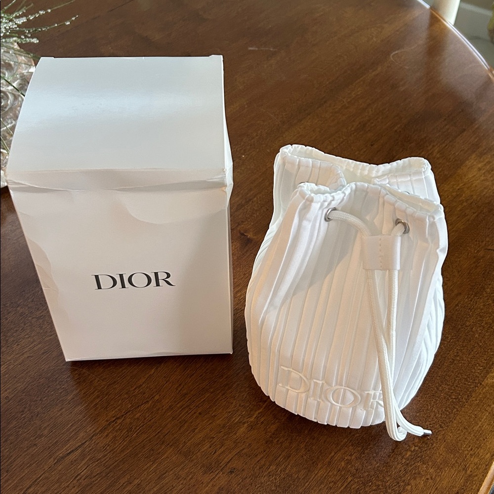Dior Beauty White Fabric Drawstring makeup tote NWT